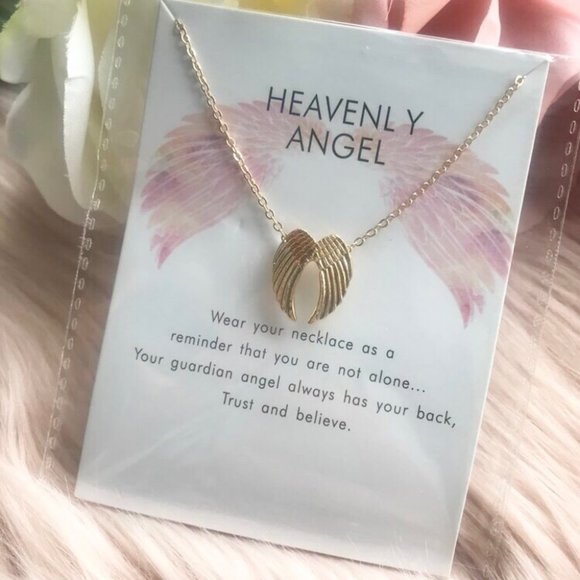 🎉 New Heavenly Angel Guardian Wings Necklace & Card - Picture 1 of 4
